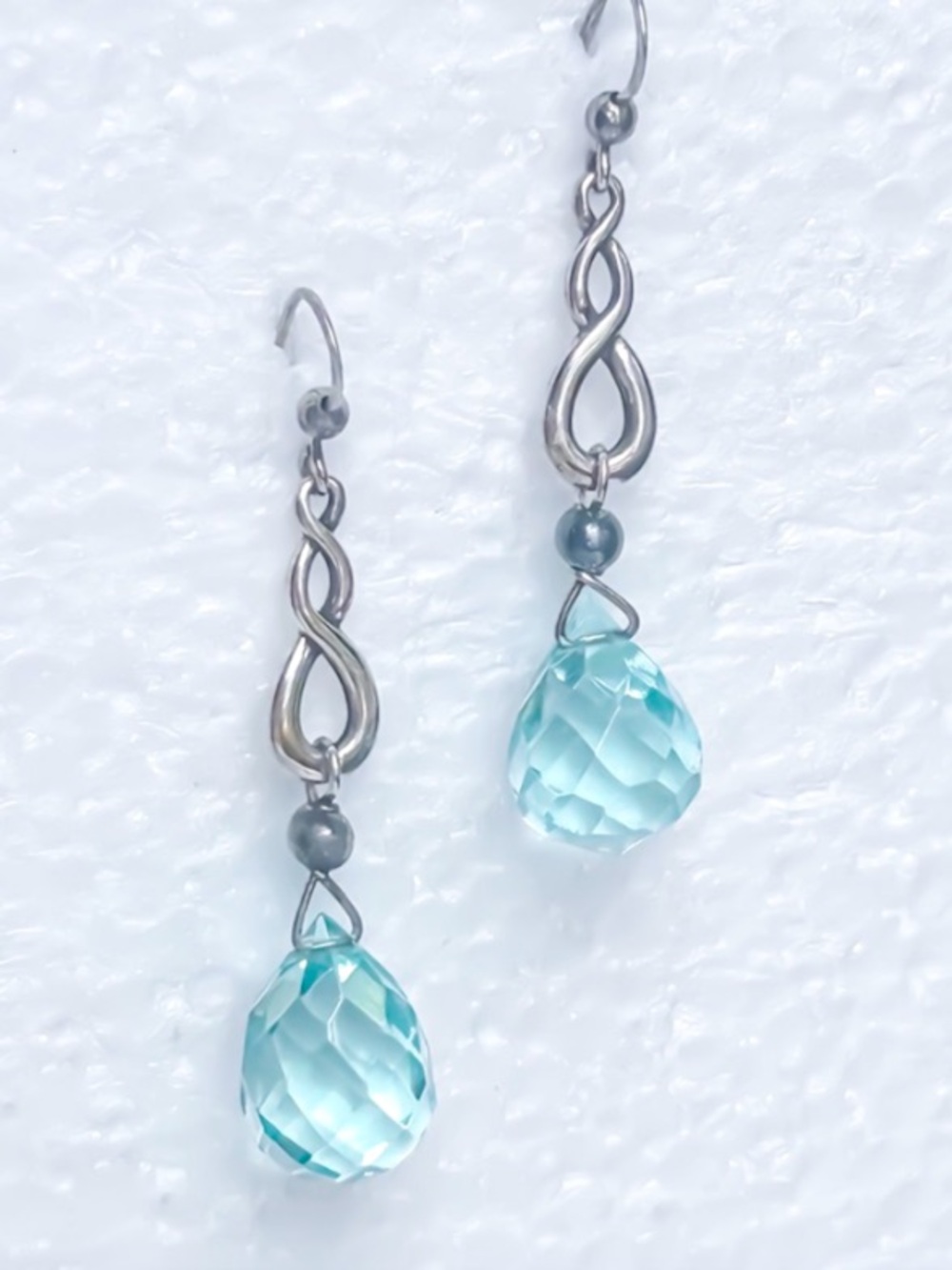 925 STERLING SILVER Pale Blue Quartz Drop Earrings